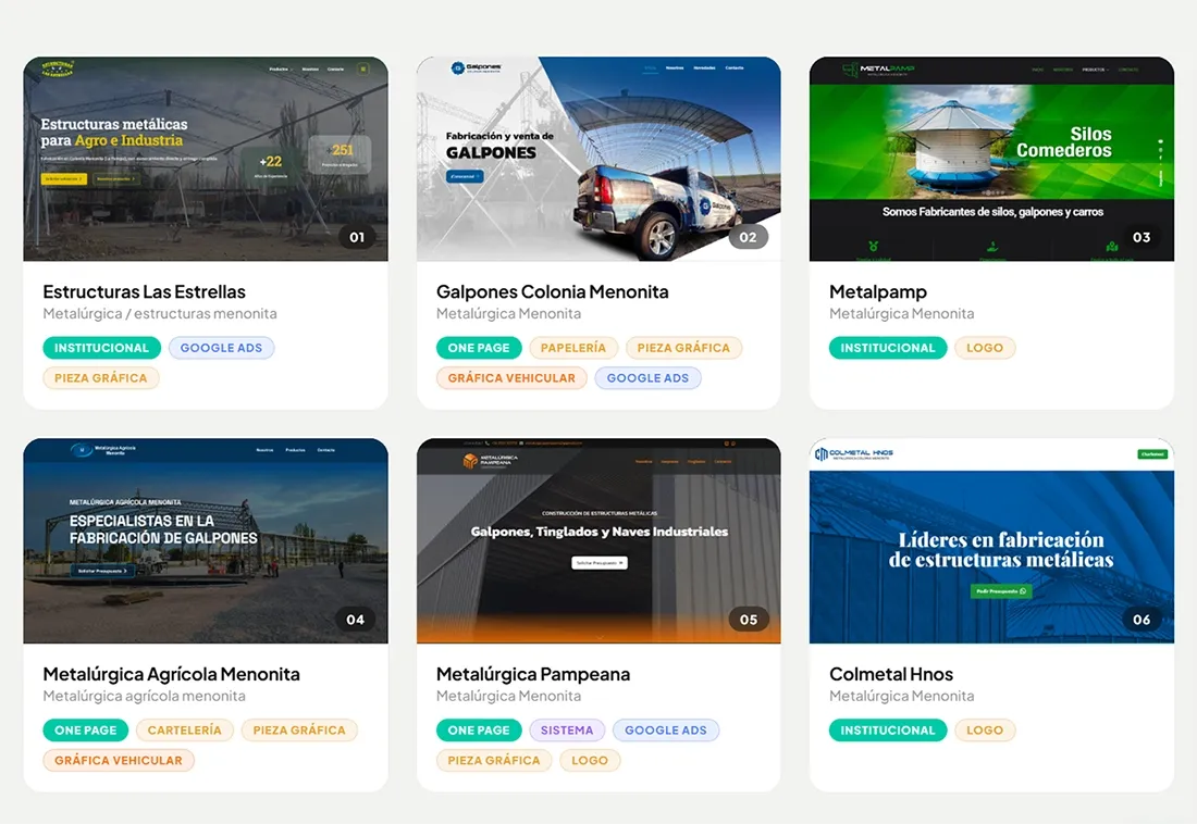Ejemplos de páginas web para metalúrgicas diseñadas por Duclos Design