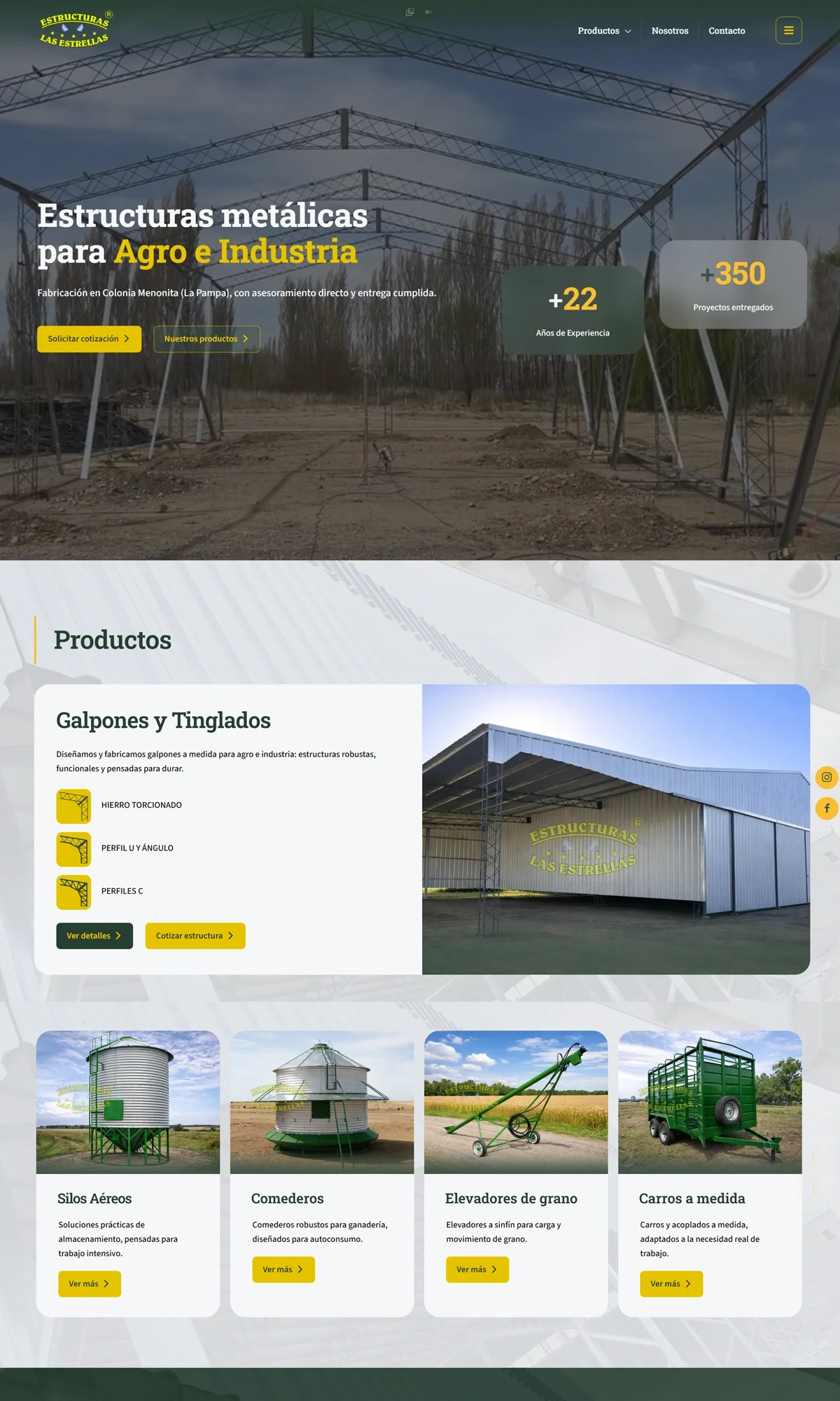 Diseño de página web institucional para Estructuras Las Estrellas, metalúrgica de La Pampa, realizado por Duclos Design