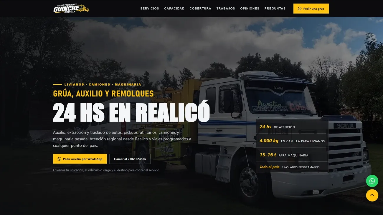 Diseño web para Guinche Grúas, auxilio en ruta y grúas
