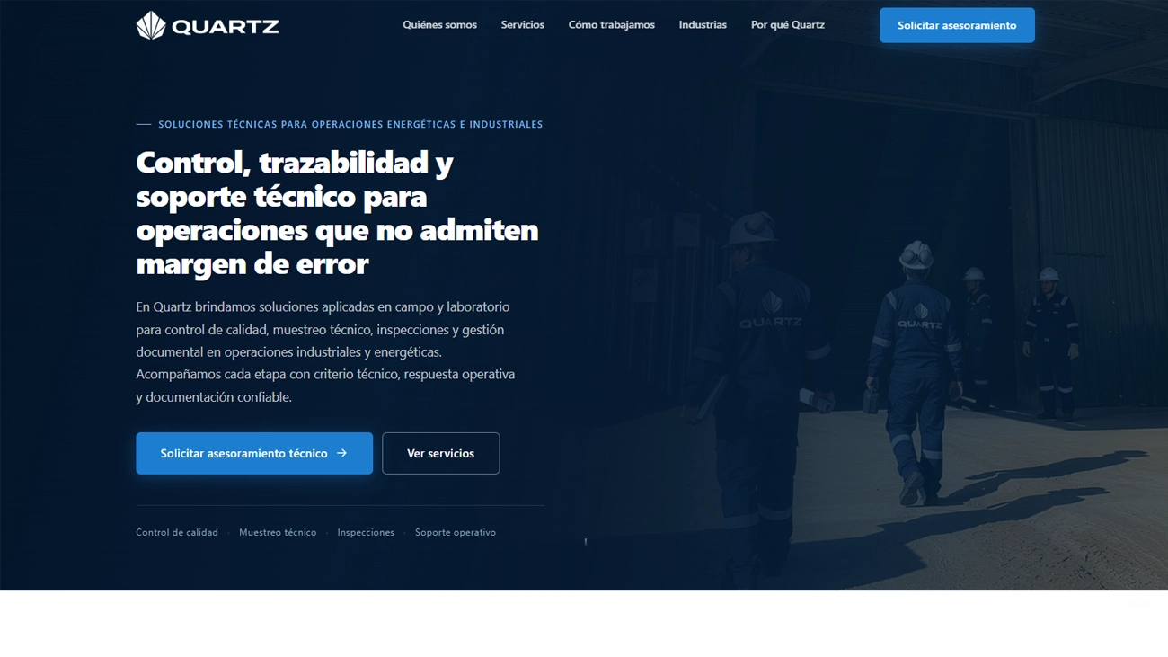Diseño web para empresa de soluciones técnicas industriales – Quartz