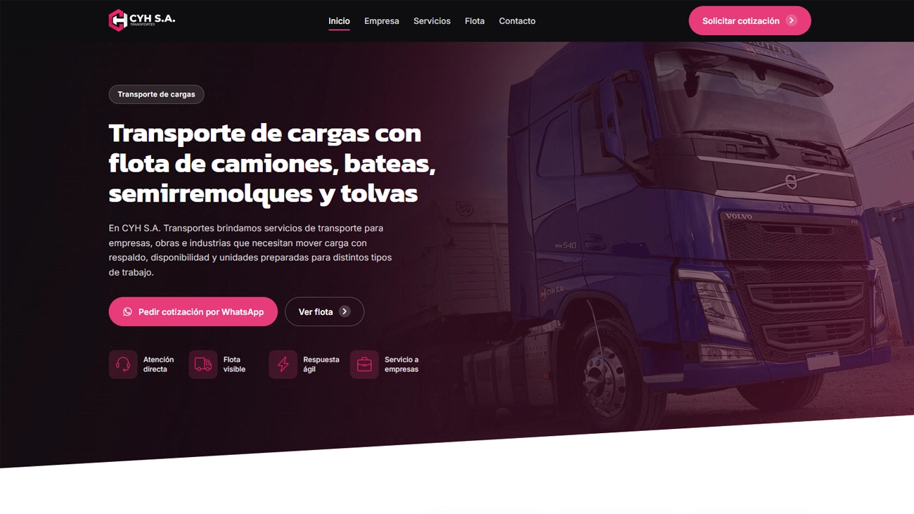 Diseño web para empresa de transporte de carga – Transportes CYH